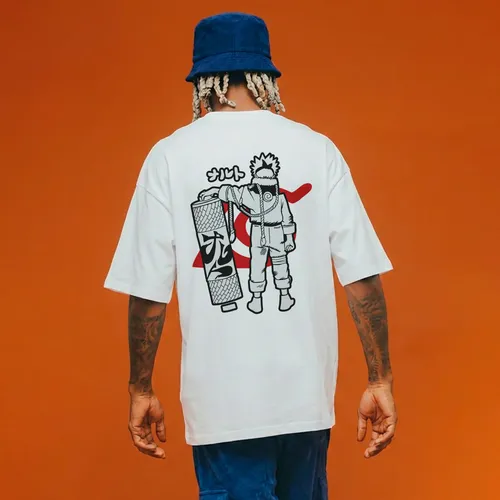 Camiseta Oversized Anime Clássico Naruto Uzumaki Branco