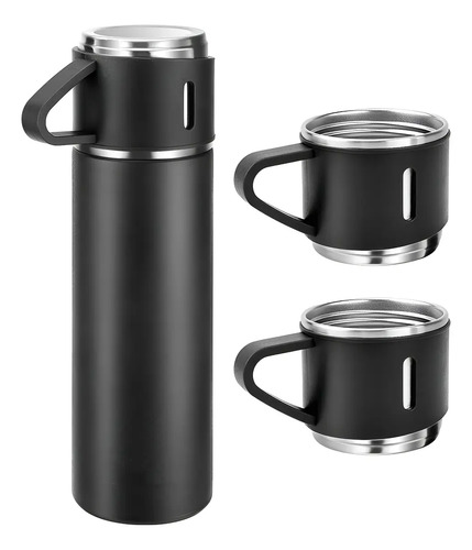 Caneca Kit Garrafa Térmica Vacuum Bottle Inox 500ml + 3 Xícaras
