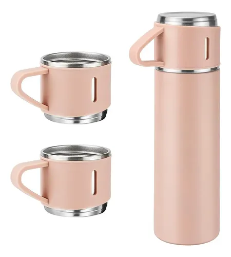 500ml Caneca Kit Garrafa Térmica Vacuum Bottle Inox + 3 Xíca