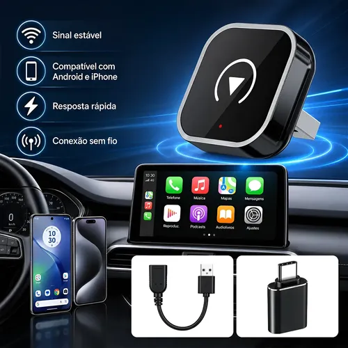 Carplay Adaptador Sem Fio 2em1 Android Auto