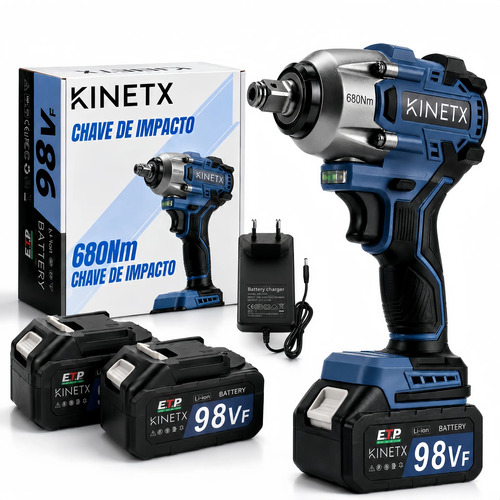Chave De Impacto Kinetx 680nm Brushless Com 2 Baterias Preto 127/220v