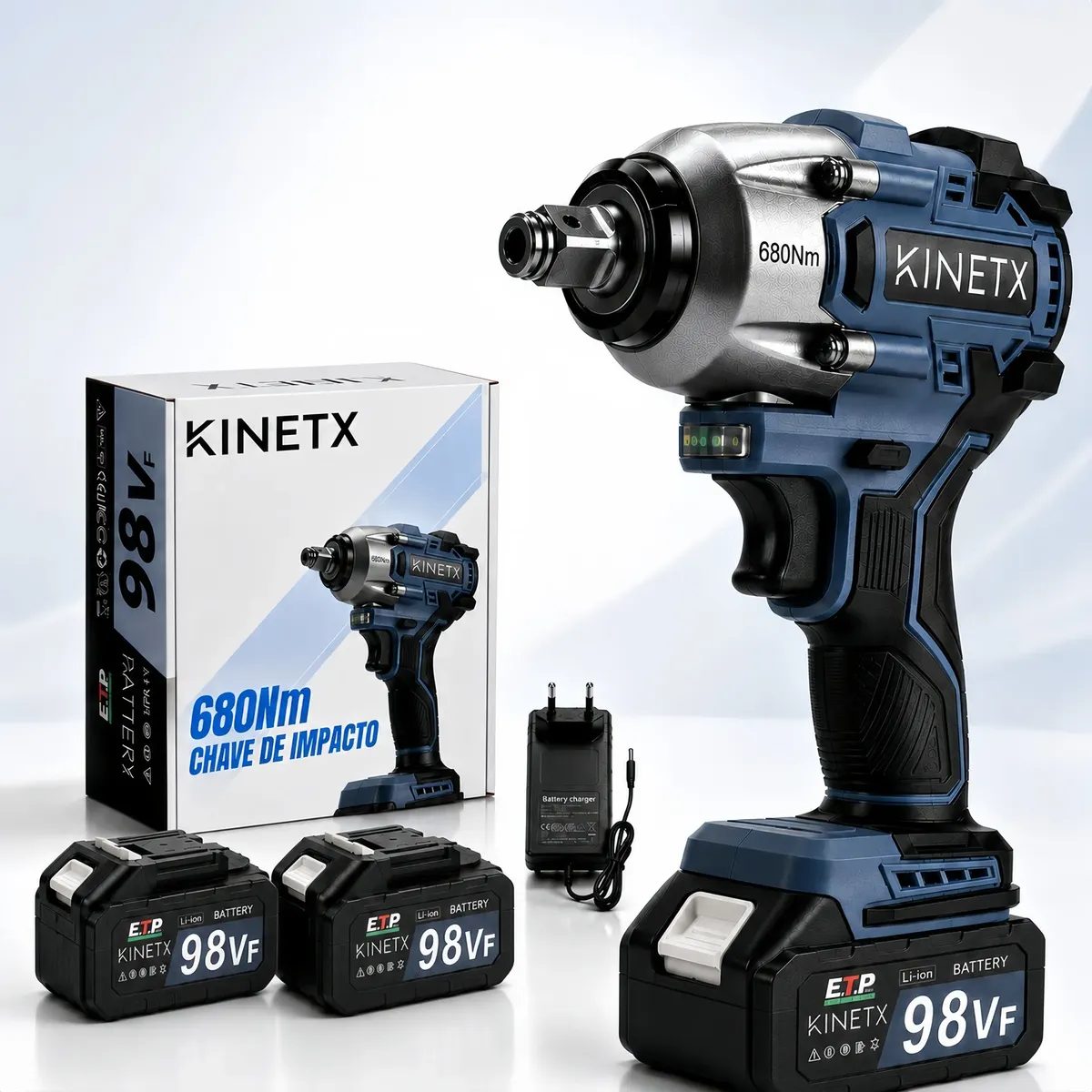Chave De Impacto Parafusadeira 680nm Brushless 98v 2baterias Preto 127\u002F220v