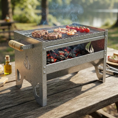 Churrasqueira Portatil Carvão Grelha Grill Camping Pesca