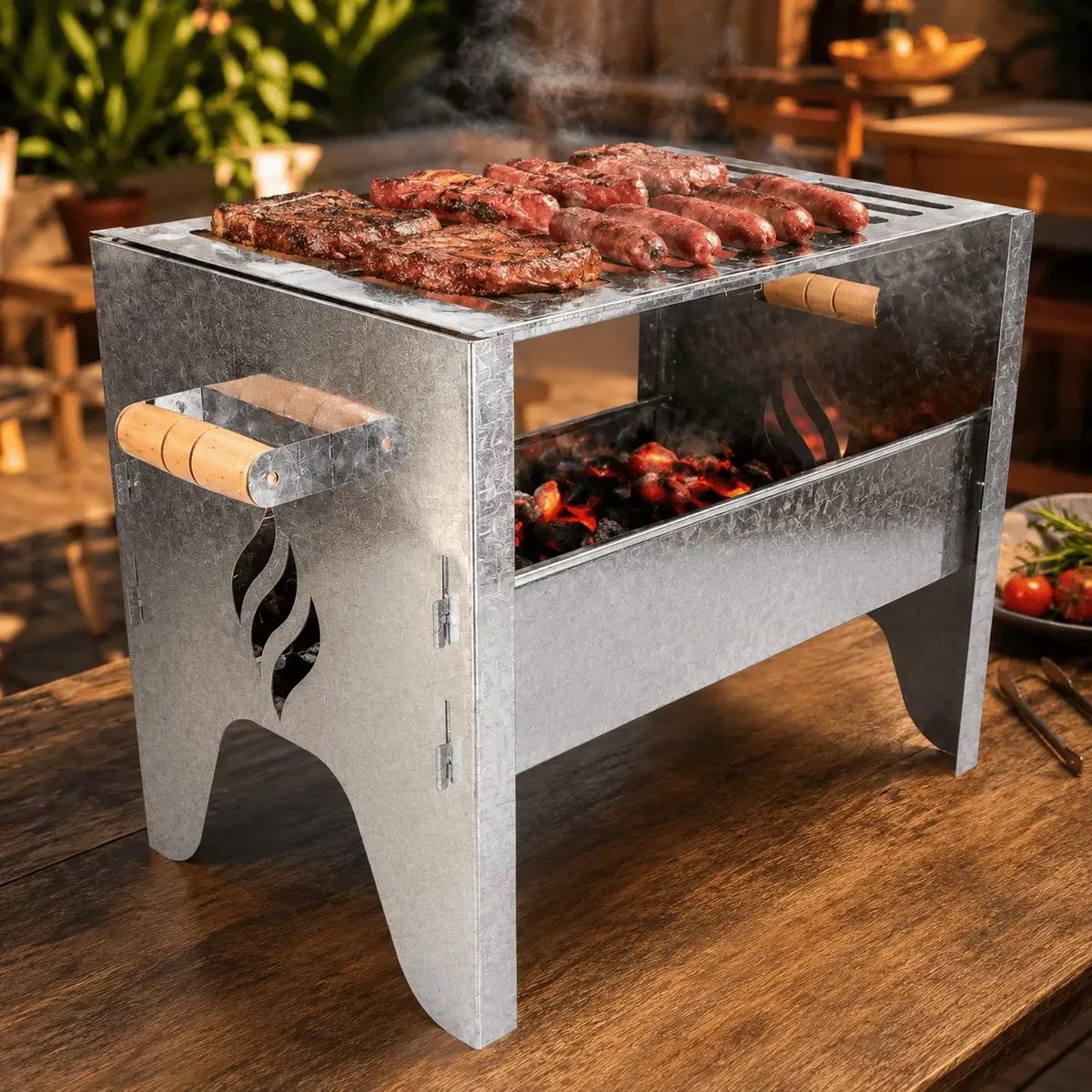 Churrasqueira Portátil Pequena Desmontável Grelha Inox Galvanizada
