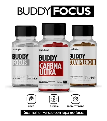 Combo 1 Buddy Focus + 1 Buddy Cafeína Ultra + 1 Buddy Complexo B - 60 cápsulas cada