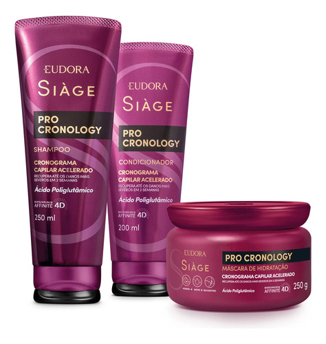 Combo Siàge Pro Cronology: Shampoo 250ml + Condicionador 200ml + Máscara 250g