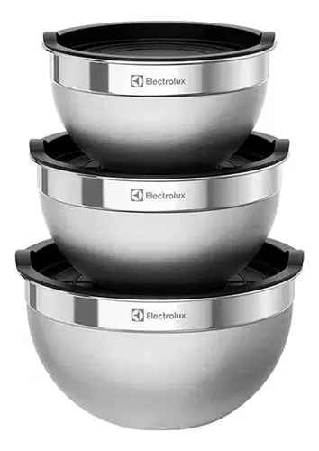 Conjunto de 3 Bowls Tigelas de Inox com Tampa Plástica Electrolux