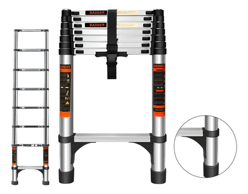 Escada Telescopica Multifuncional 3,1m 9 Degraus Inox Prata