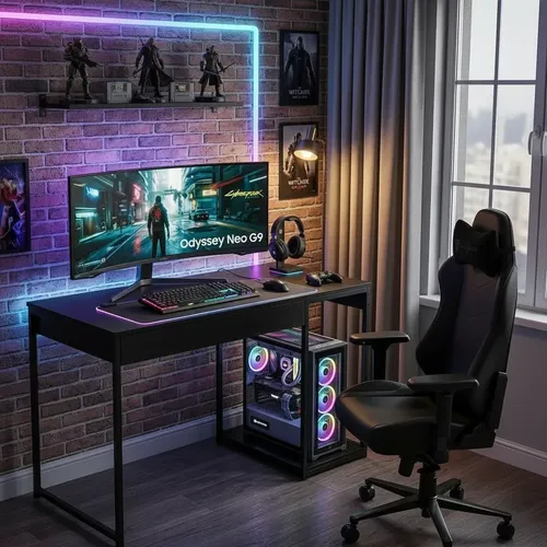 🔥 Escrivaninha Gamer Mesa Para Computador Com Suporte Para Cpu Preto