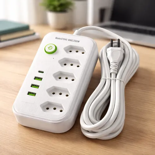 Extensão 5 Tomadas com 3 USB e 1 PD Bivolt