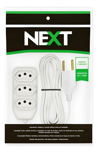 Extensão Elétrica Branco 5 Metros Extensão Tomadas Compacta