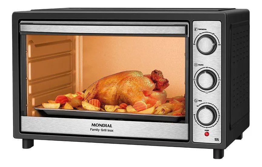 Forno Elétrico De Bancada Mondial Preto E Inox 52l Preto