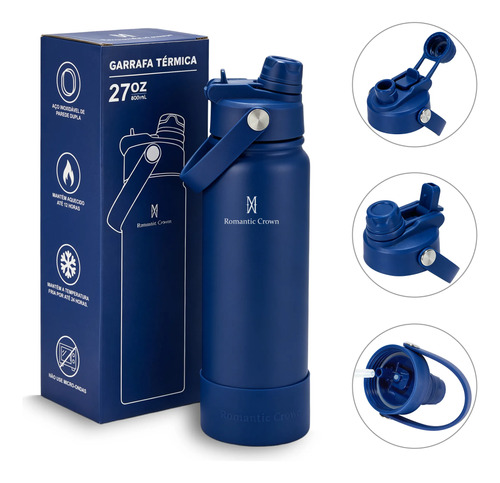 Garrafa Térmica 800ml Inox Bico Duplo Canudo Alça Esporte