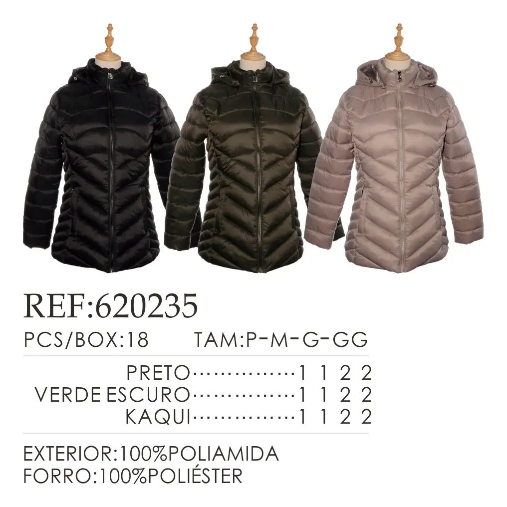 Jaqueta Fem. Nylon Alongado Capuz Facinelli (2 opções de cores)