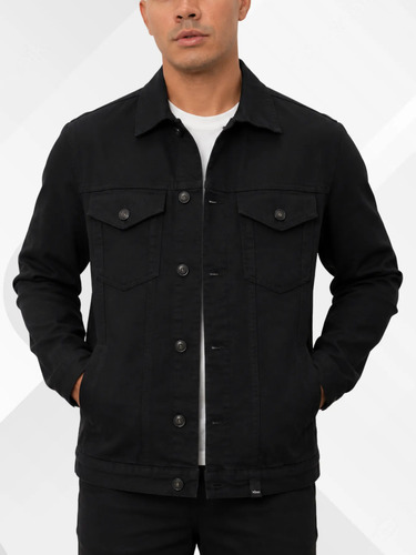 Jaqueta Jeans Masculina Preta Com Botões Algodão Premium