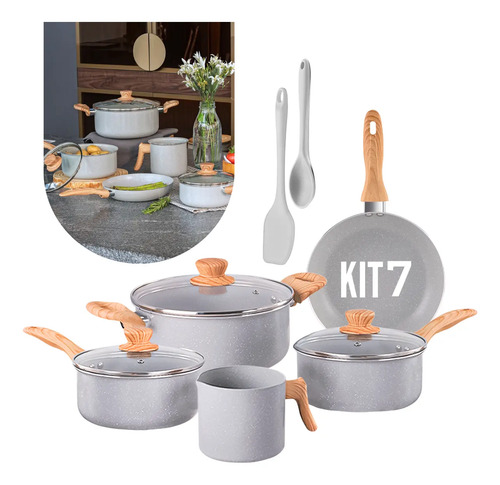 Jogo De Panelas Brinox 7 Peças Gris Ceramic Life Easy Cinza