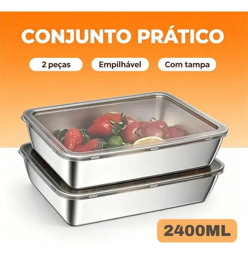 Kit2 Conjunto De Recipientes De Armazenamento De Inox 2400ml