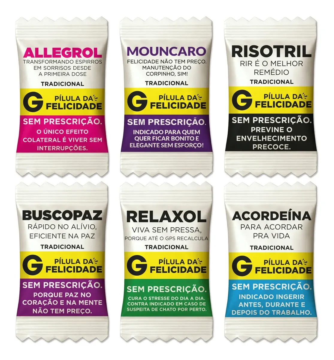 Kit 100 Balas Pílulas Felicidade Divertidas Já Personalizada