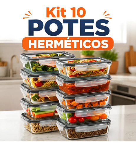 ✅ Kit 10 Potes Herméticos de Vidro