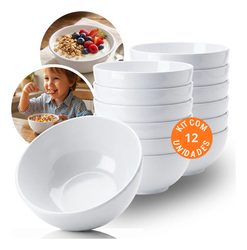 Kit 12 Bowls 420ml Cumbuca Tigela Branca Melamina Resistente