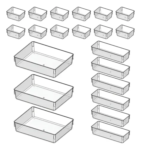 Kit 21 Organizador Multiuso Modular Gavetas Acrílico Cristal