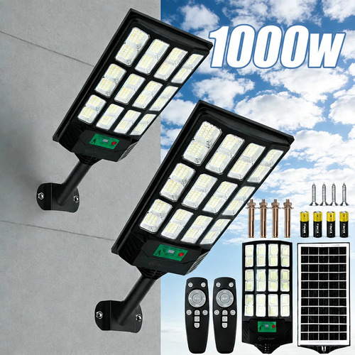 Kit 2 1000w Luminaria Poste Solar Potente Com Sensor