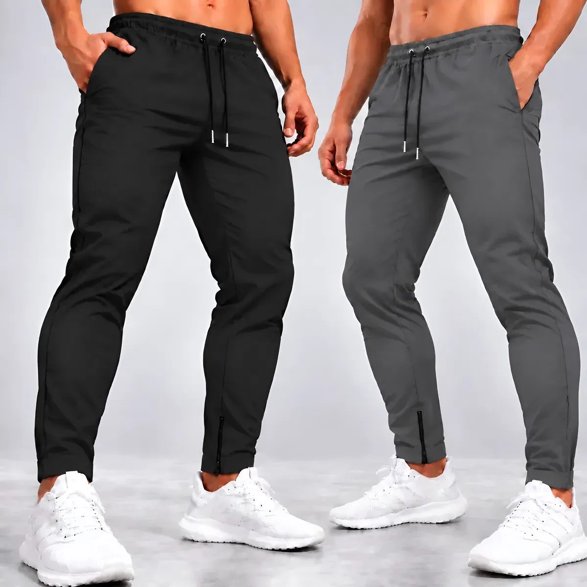Kit 2 Calça Jogger Tactel Elastano Bolso Zíper