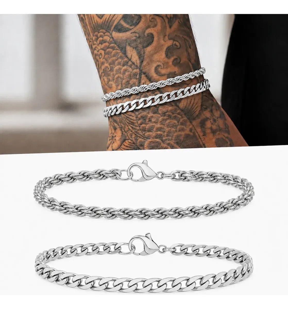 Kit 2 Pulseiras Masculinas Prata