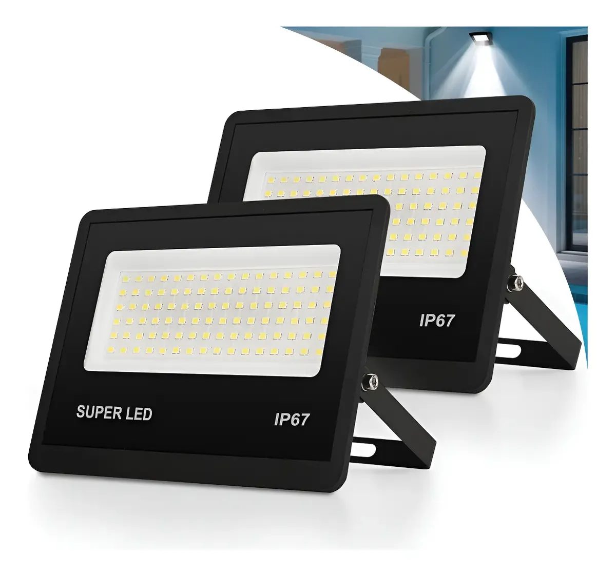2 Refletores Super Led 300w Prova D'água Luz Branco Frio 6500k