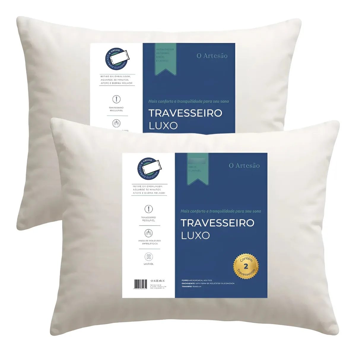 Kit 2 Travesseiros Reguláveis Fibra