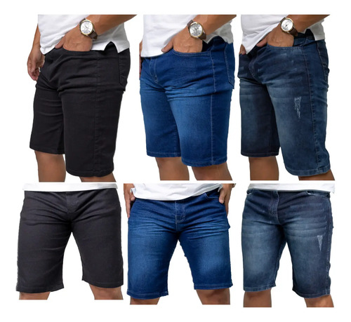 ✅ Kit 3 Bermudas Jeans com Elastano
