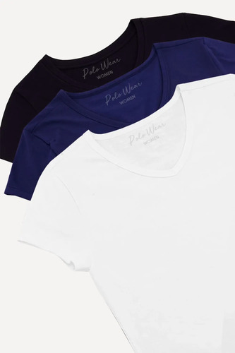 Kit 3 Camisetas Básicas Feminina Polo Wear Sortido