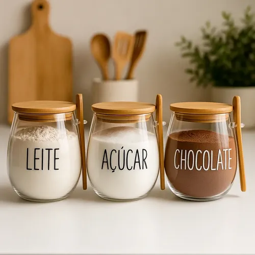 Kit 3 Pote Vidro Cantinho Café
