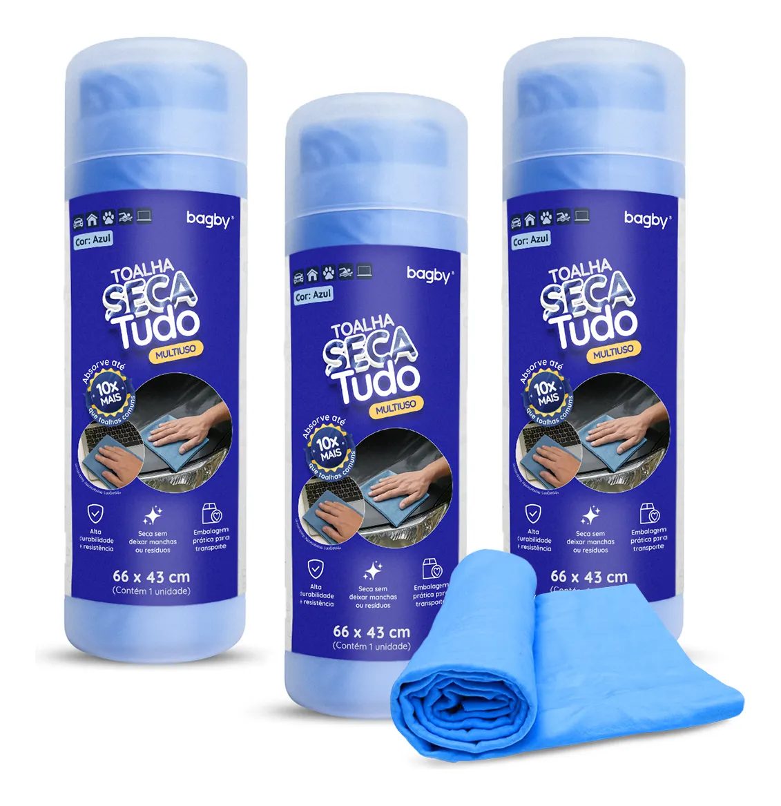 Kit 3 Toalha Mágica Multiuso 66x43 Ultra Absorção Seca Carro