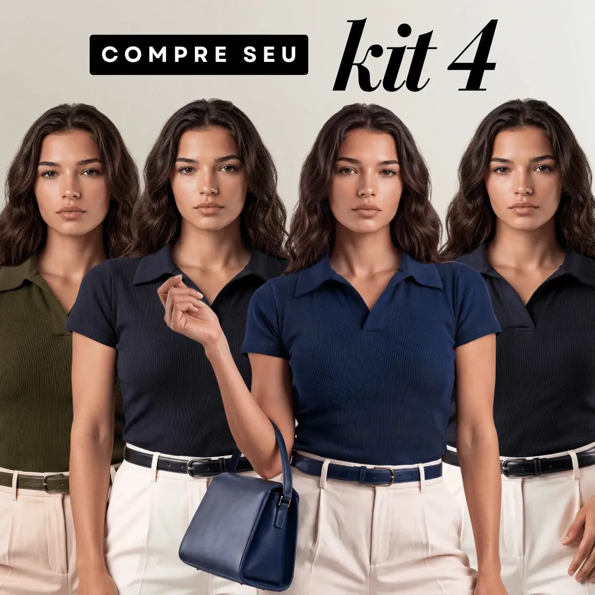 Kit 4 Camisa Gola Polo Feminina Canelada Manga Curta Lisa