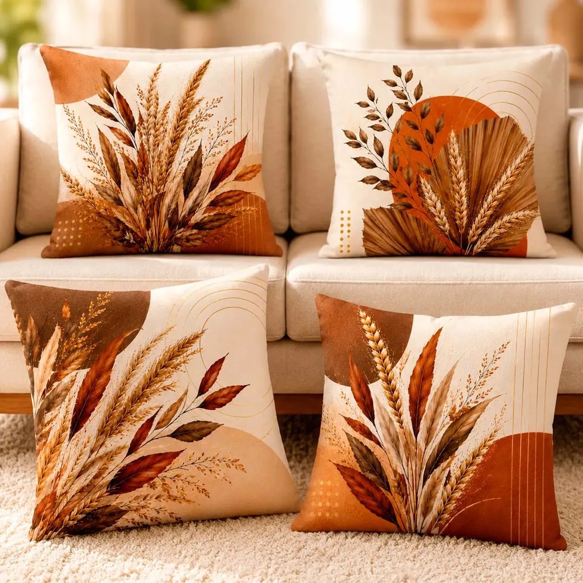 Kit 4 Capas De Almofada Fronha 40x40 Decoração Moderna Ramos