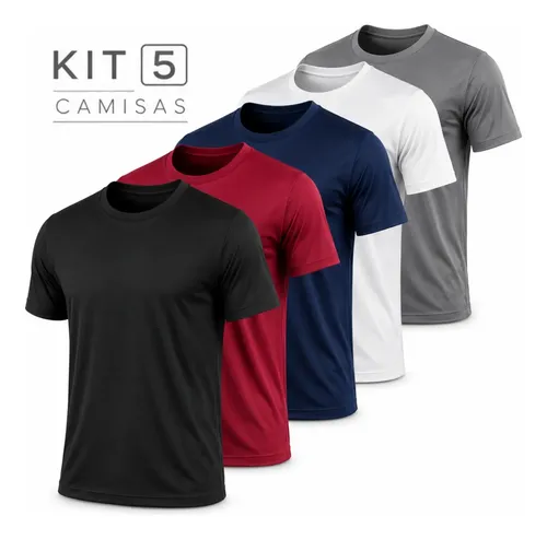 Kit 5 Camisetas Básicas Masculina Dry Fit Lisa Tradicional