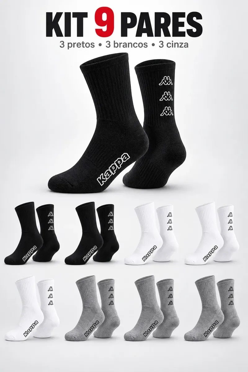 Kit 9 Pares Meias Kappa Algodão Cano Médio Conforto Original