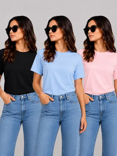 Kit Camiseta T-shit Feminina Malha Peruana Básica Oversized
