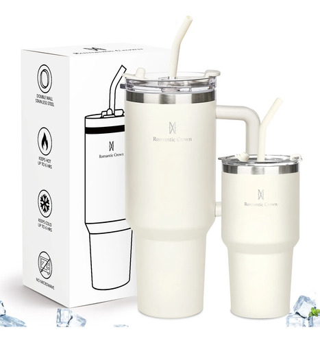 Kit Copo Térmica Inox 1200ml & 600ml Com Tampa E Inox Canudo
