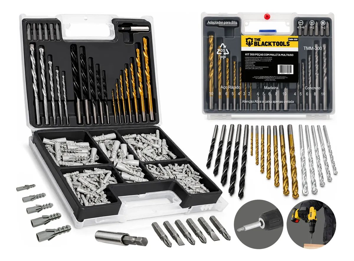 Kit De Acessórios 300 Peças Brocas Buchas Pontas