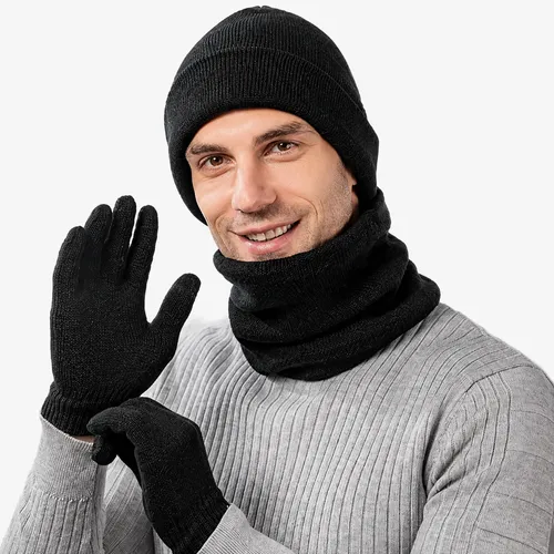 Kit De Frio Touca+ Luva Touch+ Cachecol Térmica 3 Peças Preto Un Lisa