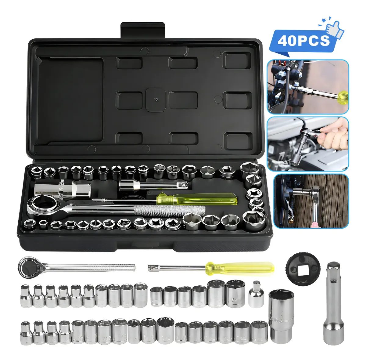 Kit Ferramentas Soquetes Multiuso 40 Peças Maleta Completa
