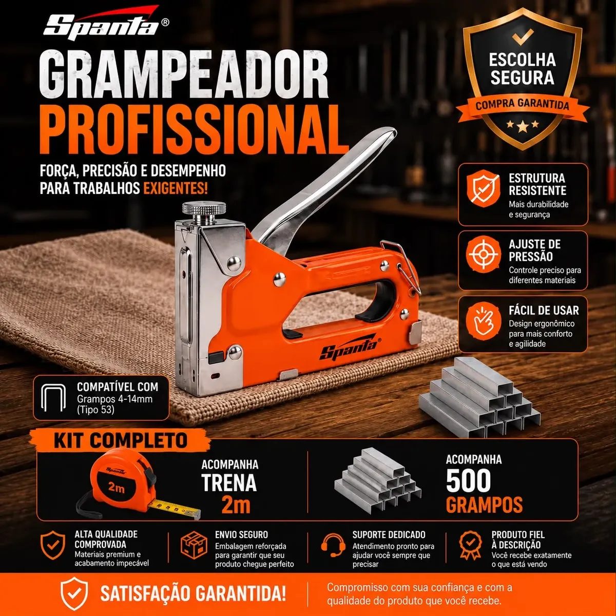 Kit Grampeador Manual Sparta Profissional Trava De Segurança