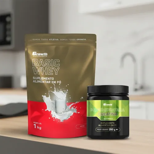 Kit Growth Whey Protein Basic Natural 1kg ⁠Creatina Monohidratada 250g