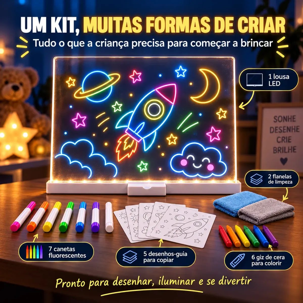 Kit Lousa Mágica Led Infantil