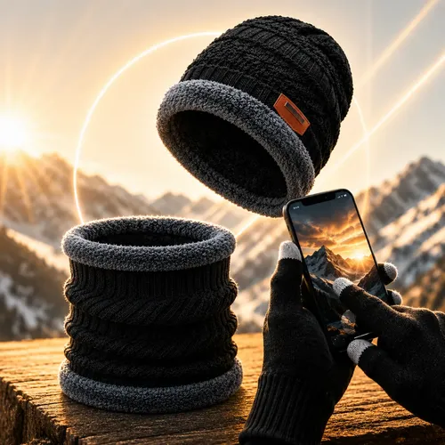 Kit Touca Gorro Cachecol Luva Touch Inverno Frio Masculino