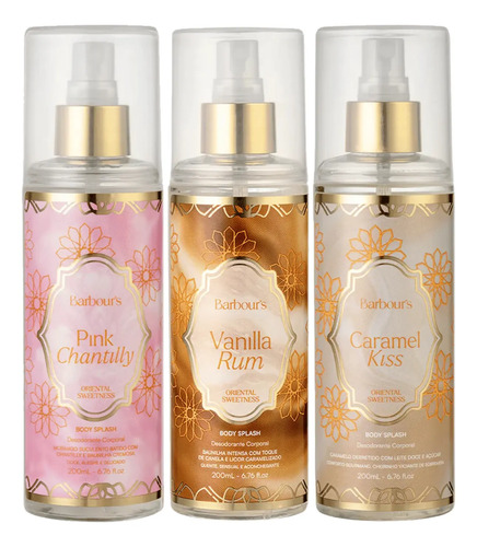 Kit Trio Body Splash Árabes Caramel Vanilla Pink 200ml