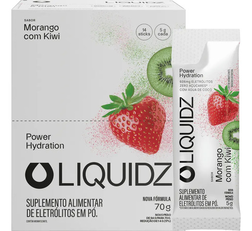 Liquidz Eletrólitos Zero Açúcar Morango Com Kiwi 14 Sachês
