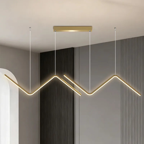 Lustre Pendente Led Moderno-sala Mesa Jantar Zig Zag Dourado